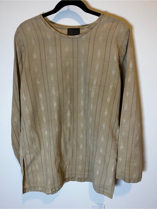 Maiwa Tops - Maiwa Naturally Dyed Organic Cotton Neutral Beige Long Sleeve Tunic Top L